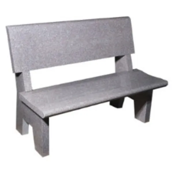 A grey granite memorial bench with a backrest